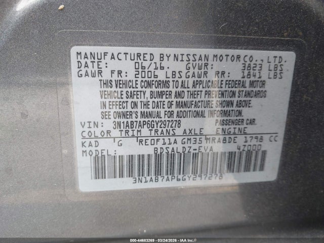 44683269 :رقم المزاد ، 3N1AB7AP6GY297278 vin ، 2016 Nissan Sentra Sv مزاد بيع