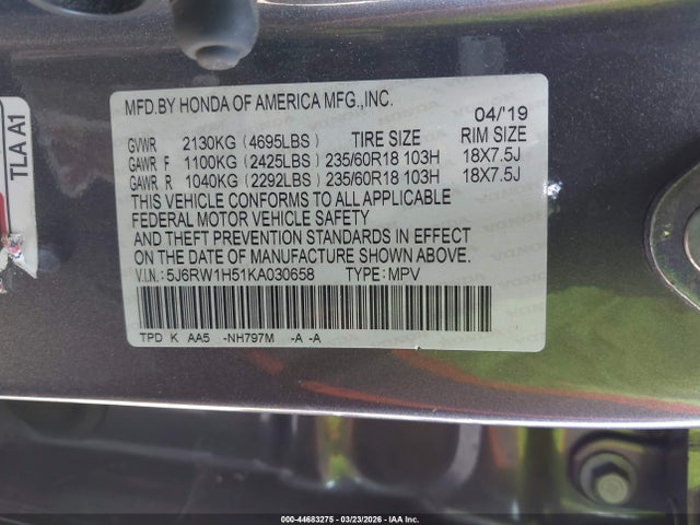5J6RW1H51KA030658 Honda CR-V EX