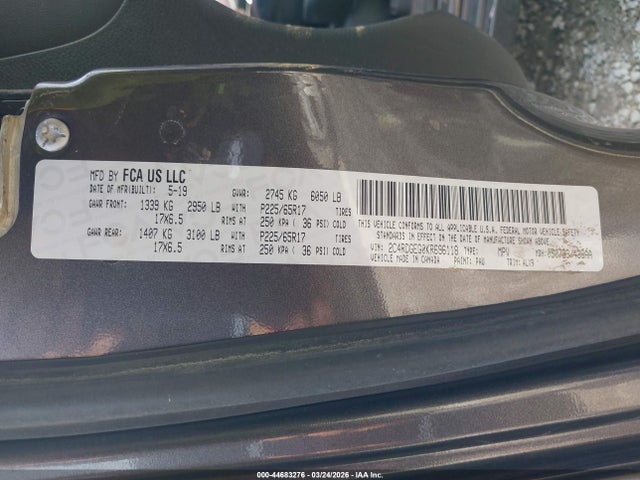 Продаж на аукціоні авто 2019 Dodge Grand Caravan Gt, vin: 2C4RDGEG0KR696118, номер лоту: 44683276