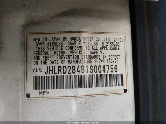 2001 HONDA CR-V JHLRD28481S004756 Photo 8