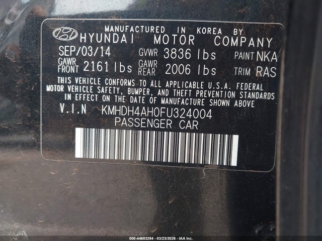 Aukcja sprzedaży 2015 Hyundai Elantra Sport, vin: KMHDH4AH0FU324004, numer aukcji: 44683294