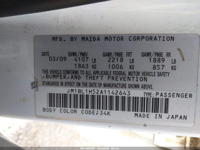 44683297 :رقم المزاد ، JM1BL1H52A1142643 vin ، 2010 Mazda Mazda3 S Sport مزاد بيع