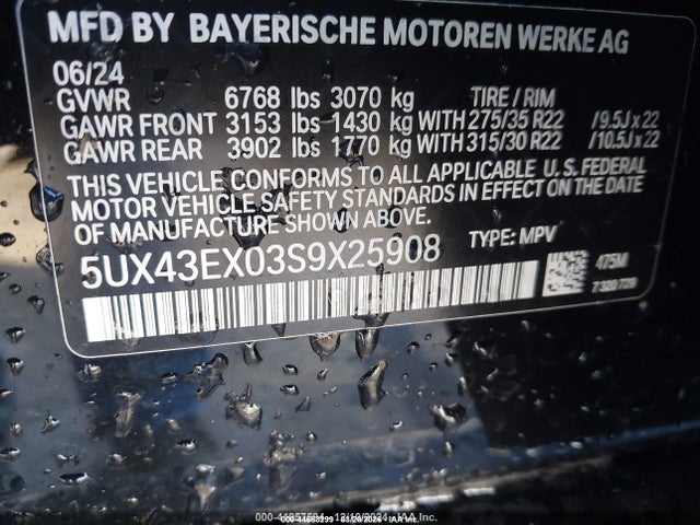 Продаж на аукціоні авто 2025 Bmw X6 M60i, vin: 5UX43EX03S9X25908, номер лоту: 44683299