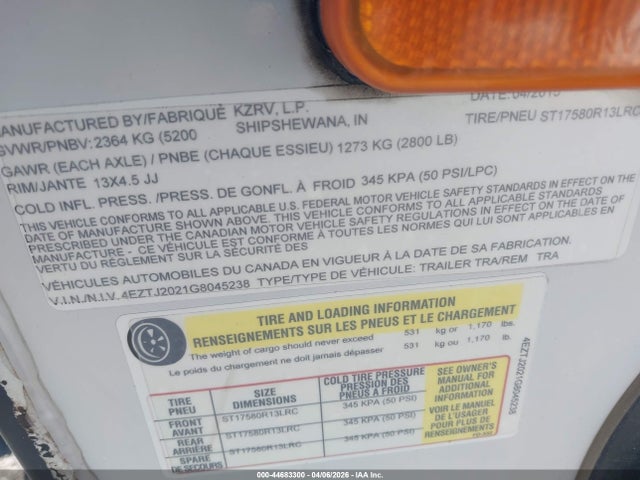 4EZTJ2021G8045238 Kz Vision By Kz Travel Trailer Series