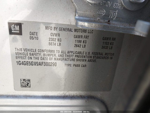 Продаж на аукціоні авто 2010 Buick Lacrosse Cxs, vin: 1G4GE5GV9AF300290, номер лоту: 44683350