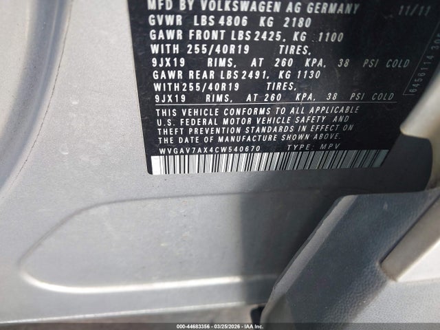 2012 VOLKSWAGEN TIGUAN WVGAV7AX4CW540670 Photo 8