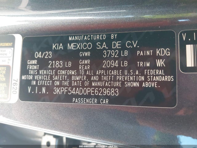 3KPF54AD0PE629683 KIA Forte Gt-line