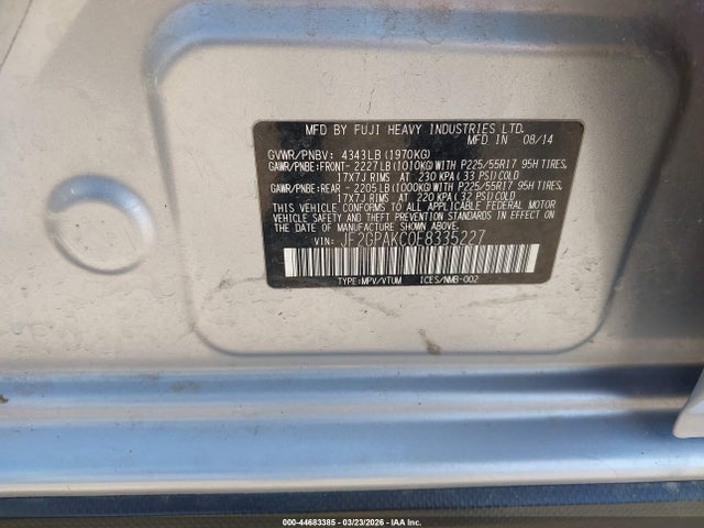 JF2GPAKC0E8335227 Subaru Xv Crosstrek 2.0i Limited