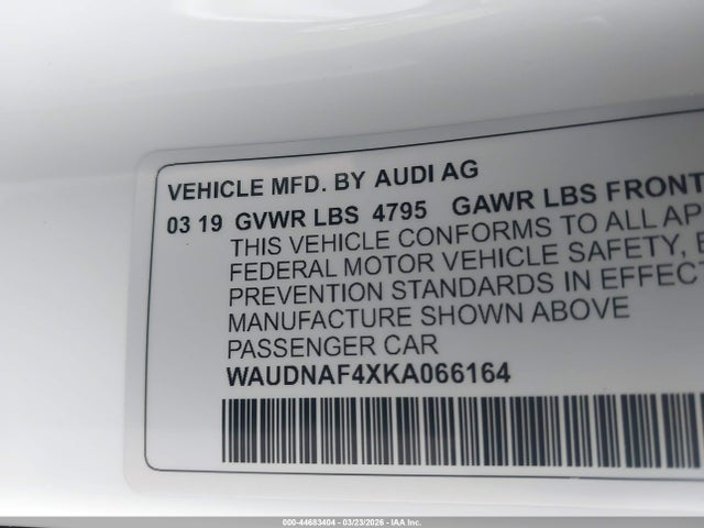 2019 AUDI A4 WAUDNAF4XKA066164 Photo 8