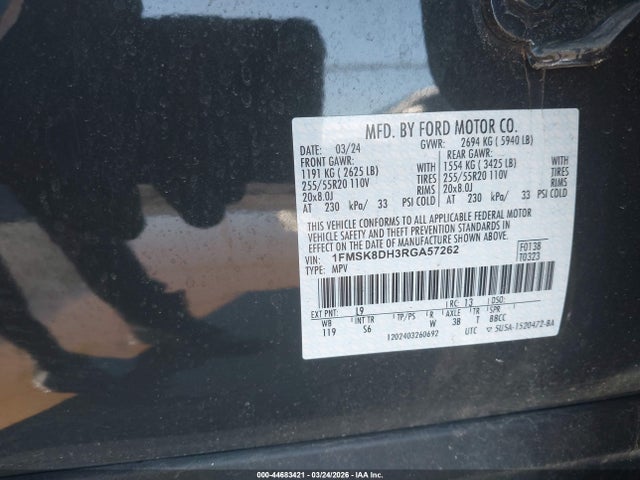 Продаж на аукціоні авто 2024 Ford Explorer Xlt, vin: 1FMSK8DH3RGA57262, номер лоту: 44683421
