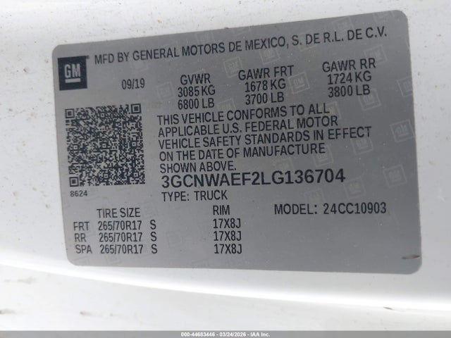 3GCNWAEF2LG136704 Chevrolet Silverado 1500 2wd Long Bed Wt