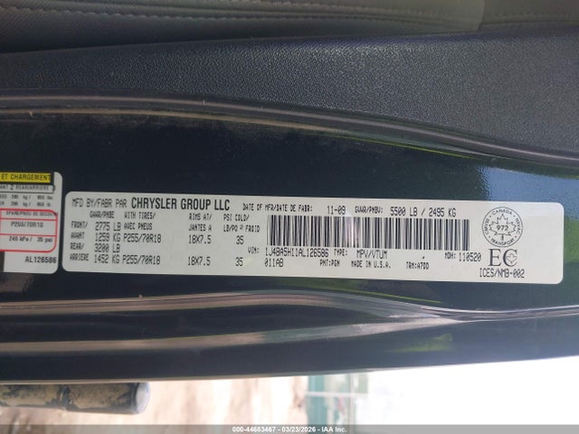 44683467 :رقم المزاد ، 1J4BA5H11AL126586 vin ، 2010 Jeep Wrangler Unlimited Sahara مزاد بيع
