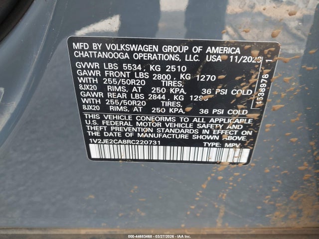Продажа на аукционе авто 2024 Volkswagen Atlas Cross Sport 2.0t Se W/technology, vin: 1V2JE2CA8RC220731, номер лота: 44683468
