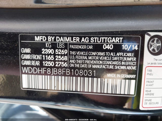 2015 Mercedes-benz E 350 4matic მანქანა იყიდება აუქციონზე, vin: WDDHF8JB8FB108031, აუქციონის ნომერი: 44683473
