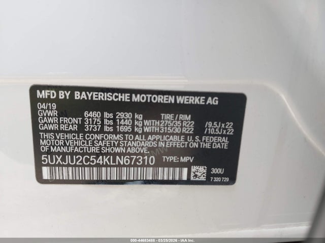 Продаж на аукціоні авто 2019 Bmw X5 Xdrive50i, vin: 5UXJU2C54KLN67310, номер лоту: 44683488