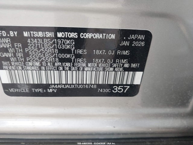 2026 MITSUBISHI OUTLANDER SPORT JA4ARUAUXTU016748 Photo 8