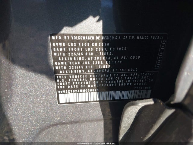 3VV2X7B24NM036825 Volkswagen Taos 1.5t Sel