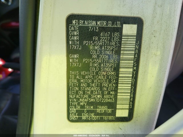 44683543 :رقم المزاد ، JN8AF5MV7DT228463 vin ، 2013 Nissan Juke Sl مزاد بيع