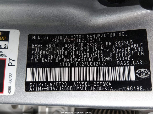Toyota CAMRY SE 2015 4T1BF1FK2FU012427 Image 9