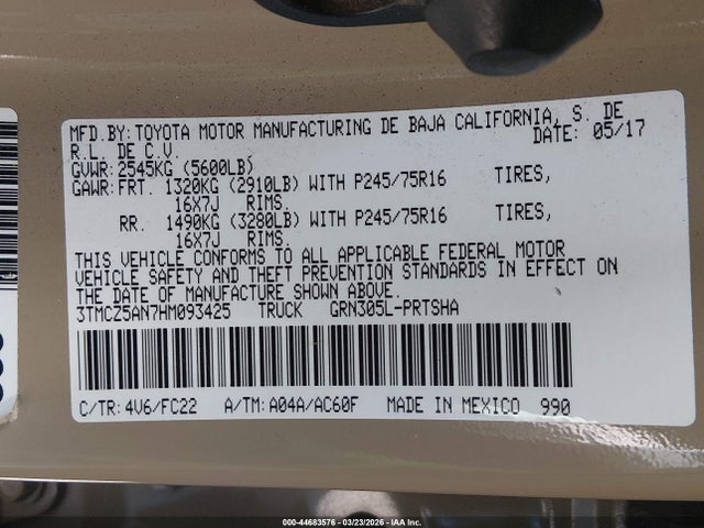 Toyota Tacoma Sr5 V6 2017 3TMCZ5AN7HM093425 Image 9