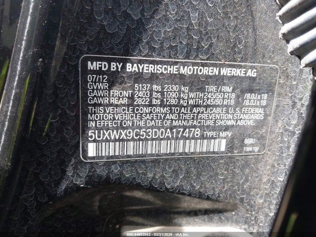 Продажа на аукционе авто 2013 Bmw X3 Xdrive28i, vin: 5UXWX9C53D0A17478, номер лота: 44683583