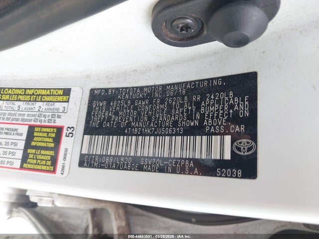 4T1BZ1HK7JU506313 Toyota Camry Xse V6