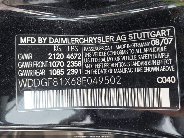 Продаж на аукціоні авто 2008 Mercedes-benz C 300 Luxury 4matic/sport 4matic, vin: WDDGF81X68F049502, номер лоту: 44683593