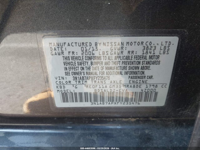 3N1AB7APXFY235476 Nissan SENTRA SV