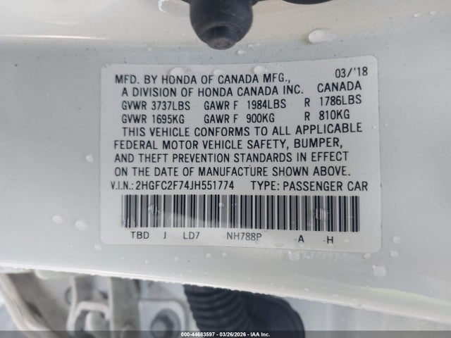 Honda CIVIC EX 2018 2HGFC2F74JH551774 Image 9