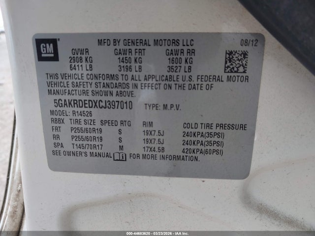 Aukcja sprzedaży 2012 Buick Enclave Premium, vin: 5GAKRDEDXCJ397010, numer aukcji: 44683620