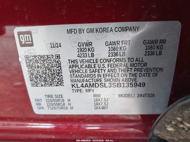 Aukcja sprzedaży 2025 Buick Encore Gx Sport Touring Fwd, vin: KL4AMDSL3SB135949, numer aukcji: 44683629