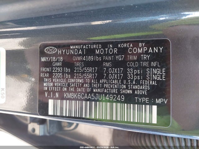 2018 HYUNDAI KONA KM8K6CAA5JU149249 Photo 8