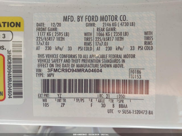 3FMCR9D94MRA04604 Ford Bronco Sport Badlands