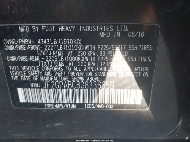 Продаж на аукціоні авто 2016 Subaru Crosstrek 2.0i Premium, vin: JF2GPABC8G8336659, номер лоту: 44683647