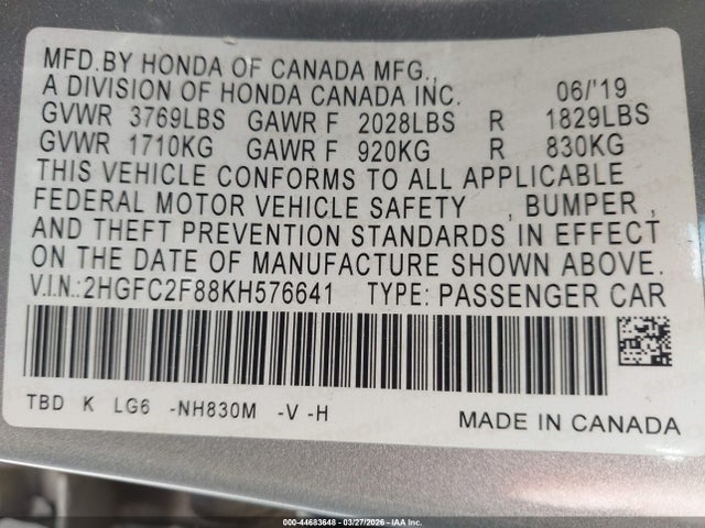 Honda Civic Sport 2019 2HGFC2F88KH576641 Image 9