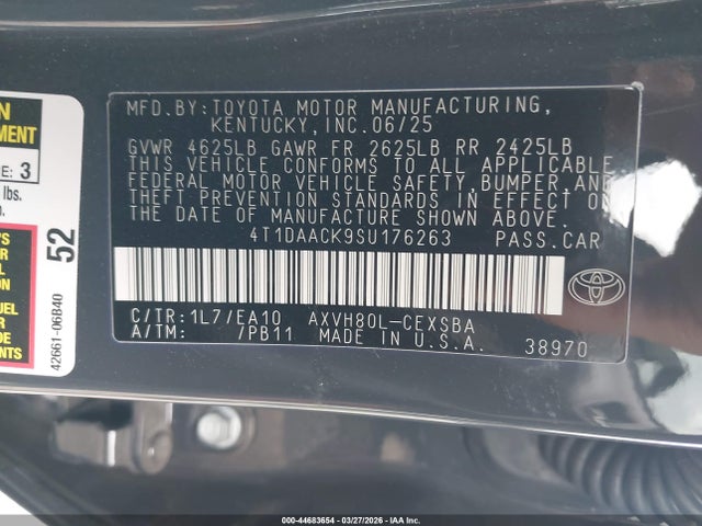 Продаж на аукціоні авто 2025 Toyota Camry Se, vin: 4T1DAACK9SU176263, номер лоту: 44683654