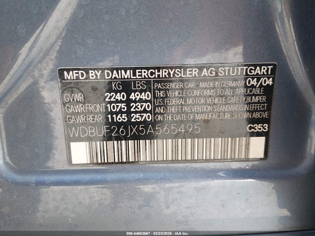 2005 Mercedes-benz E 320 Cdi მანქანა იყიდება აუქციონზე, vin: WDBUF26JX5A565495, აუქციონის ნომერი: 44683667