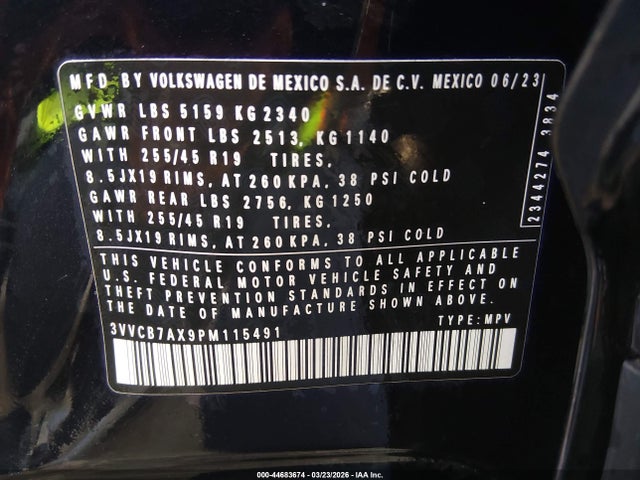 Продаж на аукціоні авто 2023 Volkswagen Tiguan 2.0t Se R-line Black, vin: 3VVCB7AX9PM115491, номер лоту: 44683674