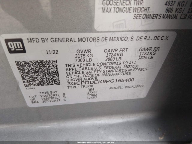 Aukcja sprzedaży 2023 Chevrolet Silverado 1500 4wd  Standard Bed Lt, vin: 3GCPDDEK9PG155480, numer aukcji: 44683685