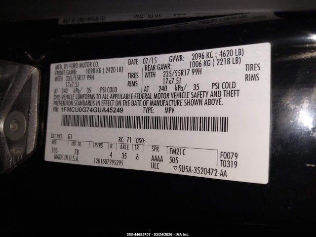 2016 FORD ESCAPE 1FMCU0G74GUA45249 Photo 8