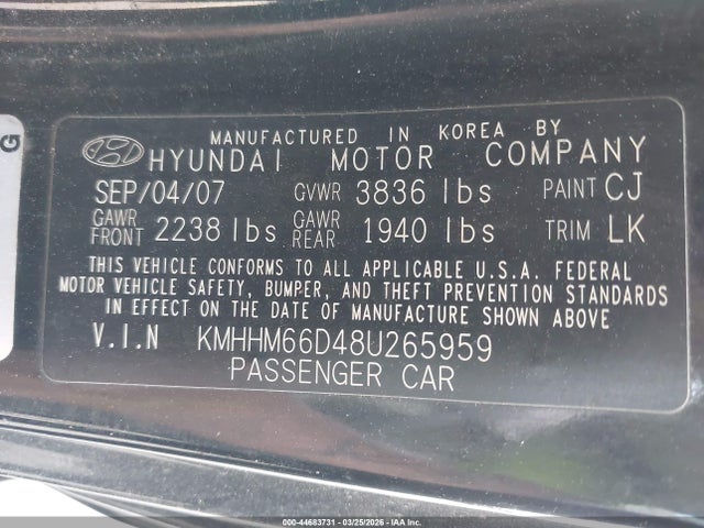 Aukcja sprzedaży 2008 Hyundai Tiburon Gs, vin: KMHHM66D48U265959, numer aukcji: 44683731