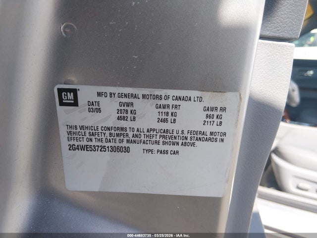 44683735 :رقم المزاد ، 2G4WE537251306030 vin ، 2005 Buick Lacrosse Cxs مزاد بيع