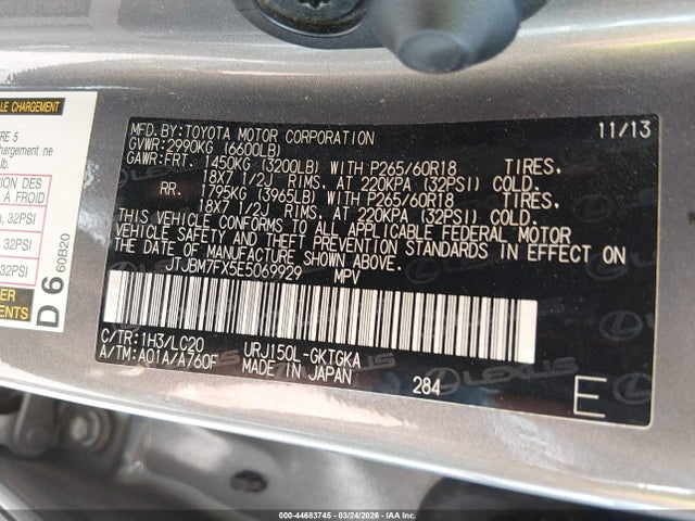 44683745 :رقم المزاد ، JTJBM7FX5E5069929 vin ، 2014 Lexus Gx 460 مزاد بيع