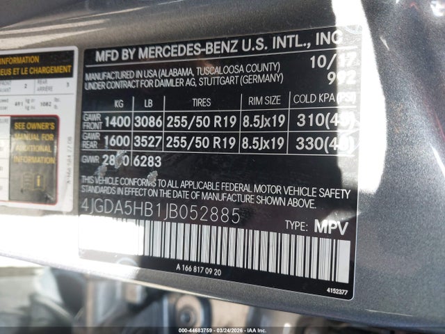 Продажа на аукционе авто 2018 Mercedes-benz Gle 350 4matic, vin: 4JGDA5HB1JB052885, номер лота: 44683759