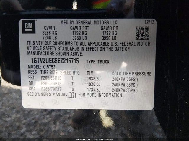 Aukcja sprzedaży 2014 Gmc Sierra 1500 Sle, vin: 1GTV2UEC5EZ216715, numer aukcji: 44683789