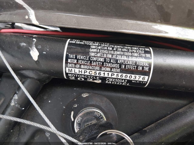 Aukcja sprzedaży 2023 Honda Cmx500, vin: MLHPC5611P5600376, numer aukcji: 44683790