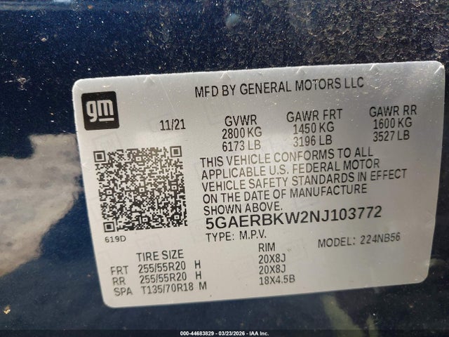 Продаж на аукціоні авто 2022 Buick Enclave Fwd Essence, vin: 5GAERBKW2NJ103772, номер лоту: 44683829