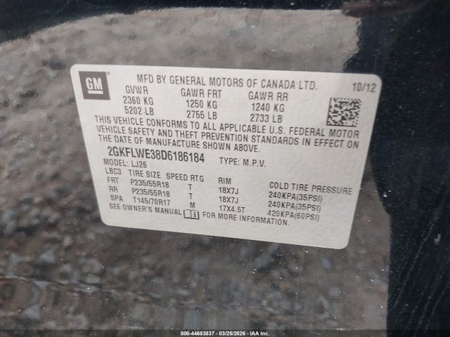 Продаж на аукціоні авто 2013 Gmc Terrain Slt-2, vin: 2GKFLWE38D6186184, номер лоту: 44683837