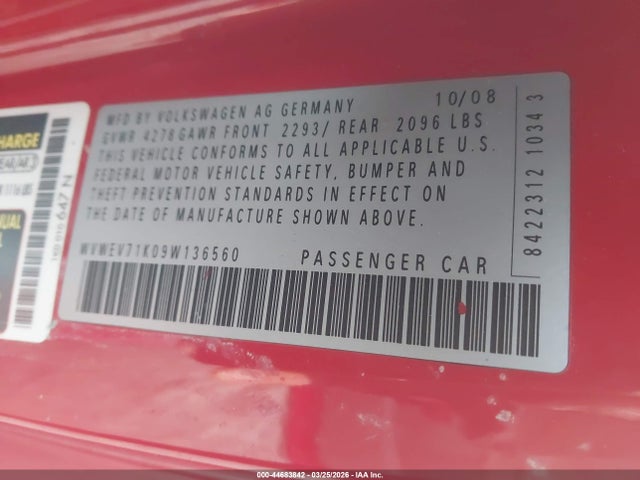 Продаж на аукціоні авто 2009 Volkswagen Gti 2-door  (m6) (discontinued), vin: WVWEV71K09W136560, номер лоту: 44683842