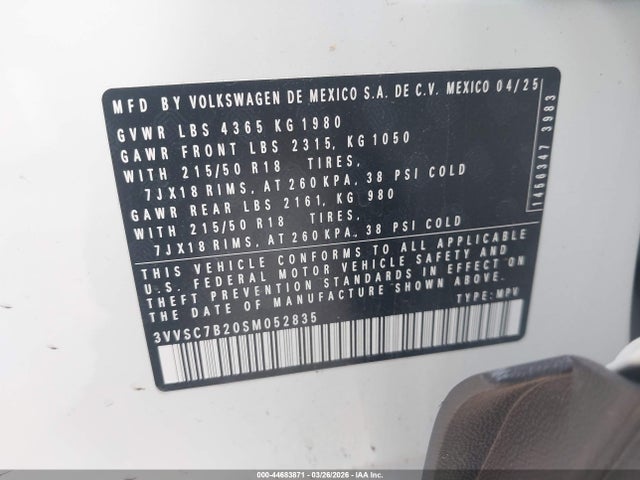Продажа на аукционе авто 2025 Volkswagen Taos 1.5t Se, vin: 3VVSC7B20SM052835, номер лота: 44683871